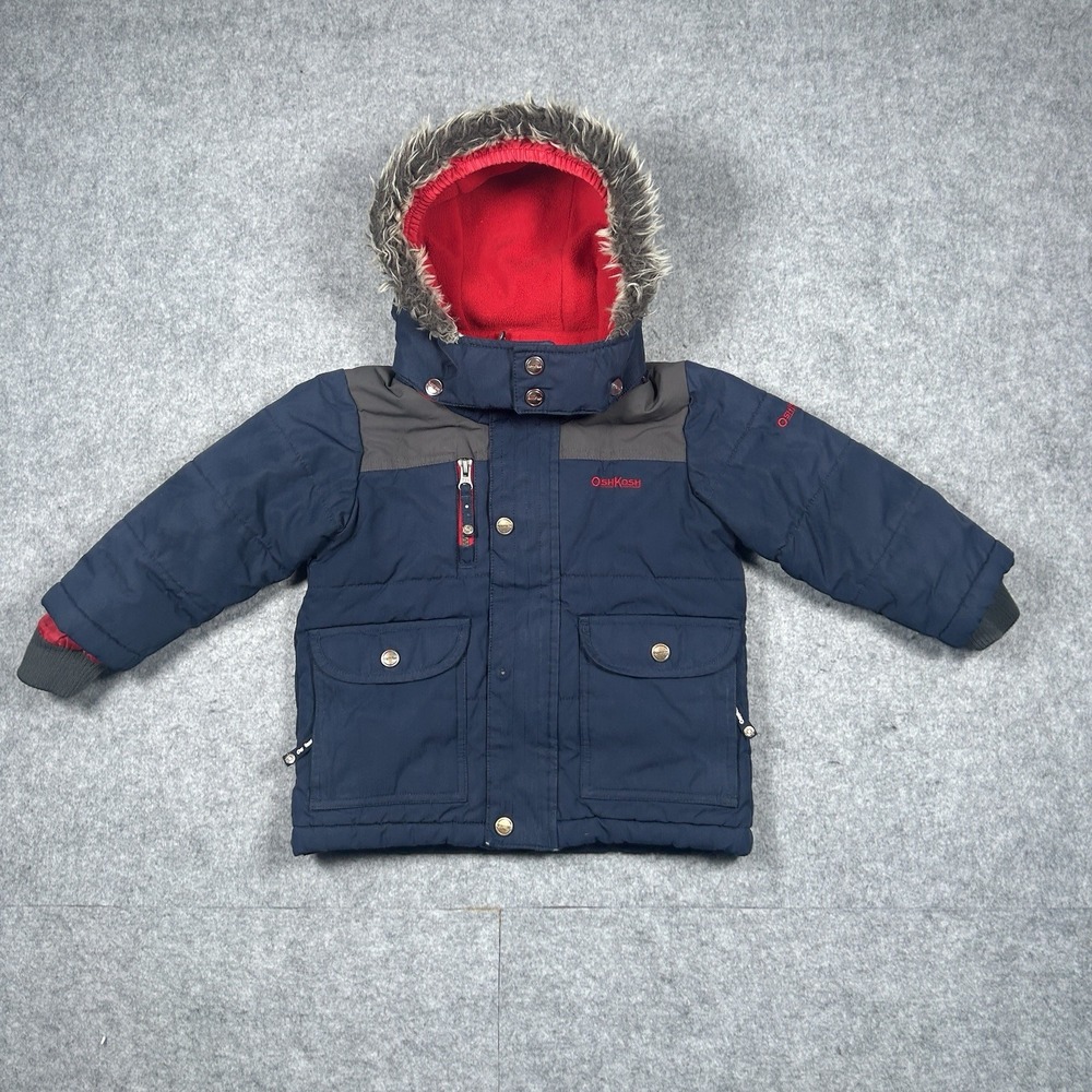Oshkosh B'Gosh Hooded Jacket Kids Size 2T Navy Blue Fur Hooded Winter Lined